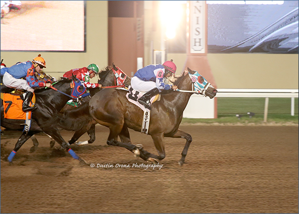 Jockey Edgar Martinez rode three winners on Saturday's card at Remington Park, show riding Jess A Profit Taker in the ninth race. © Dustin Orona Photography Jockey Edgar Martinez rode three winners on Saturday's card at Remington Park, show riding Jess A Profit Taker in the ninth race. © Dustin Orona Photography